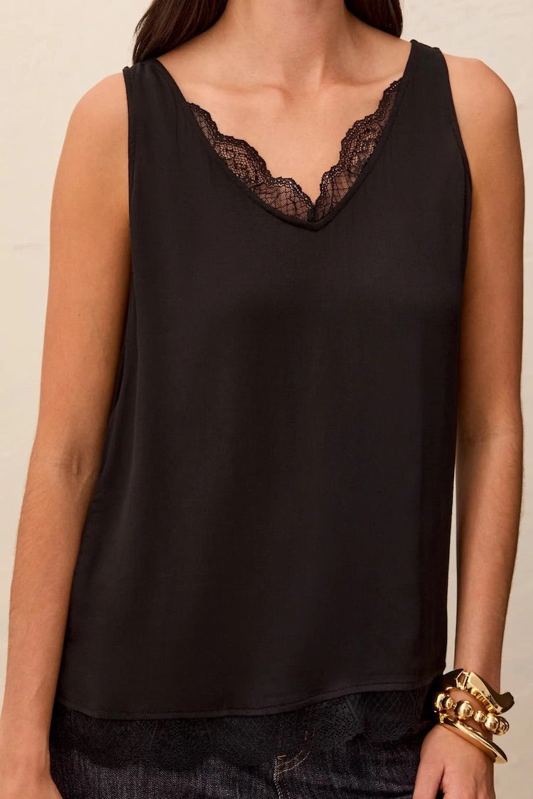 Tribal Satin Feel V-Neck Cami With Lace Trim