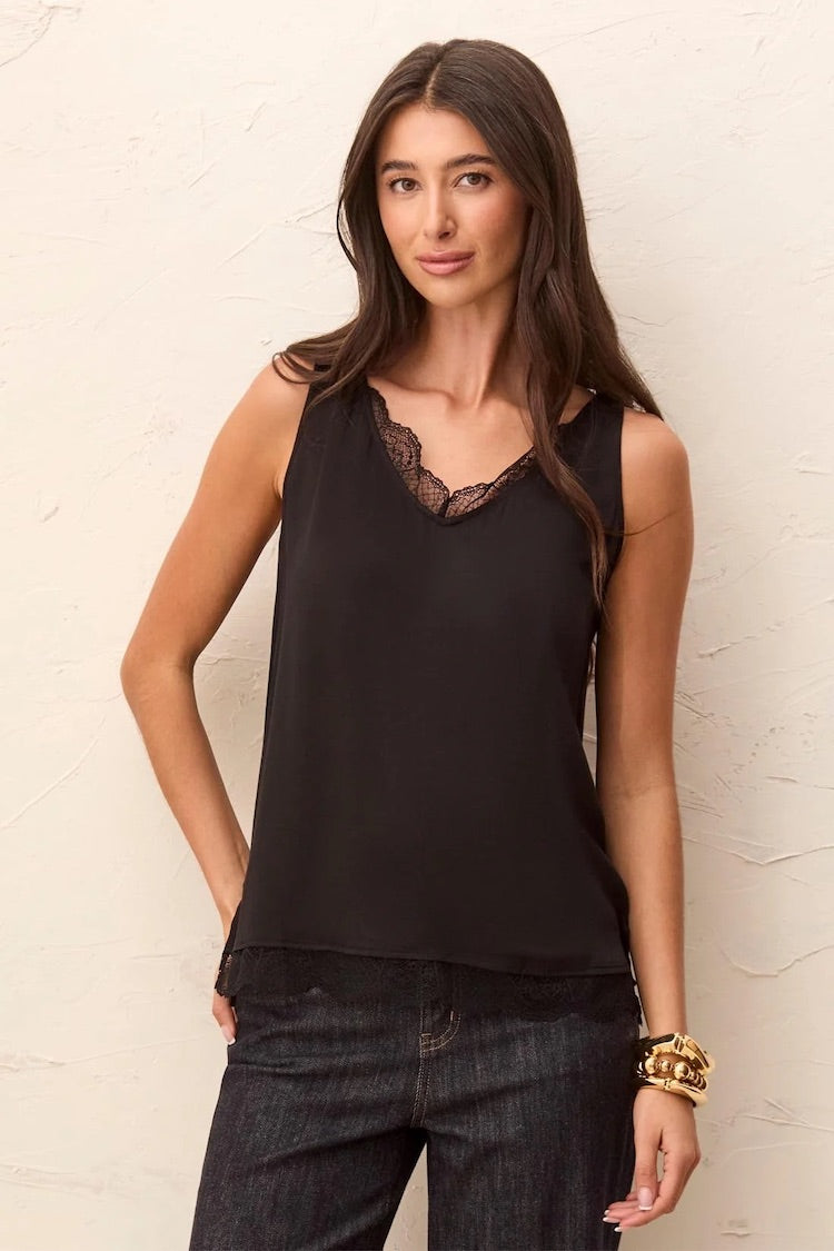 Tribal Satin Feel V-Neck Cami With Lace Trim