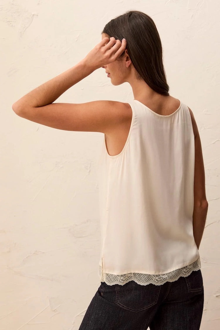 Tribal Satin Feel V-Neck Cami With Lace Trim