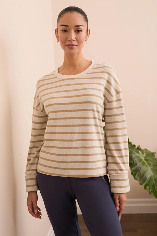 Long Sleeve Stripe Crew Neck Brush Knit Top