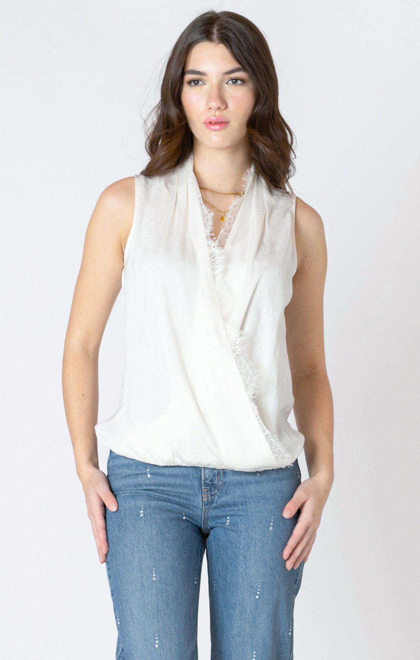 Lace Insert Wrap Blouse