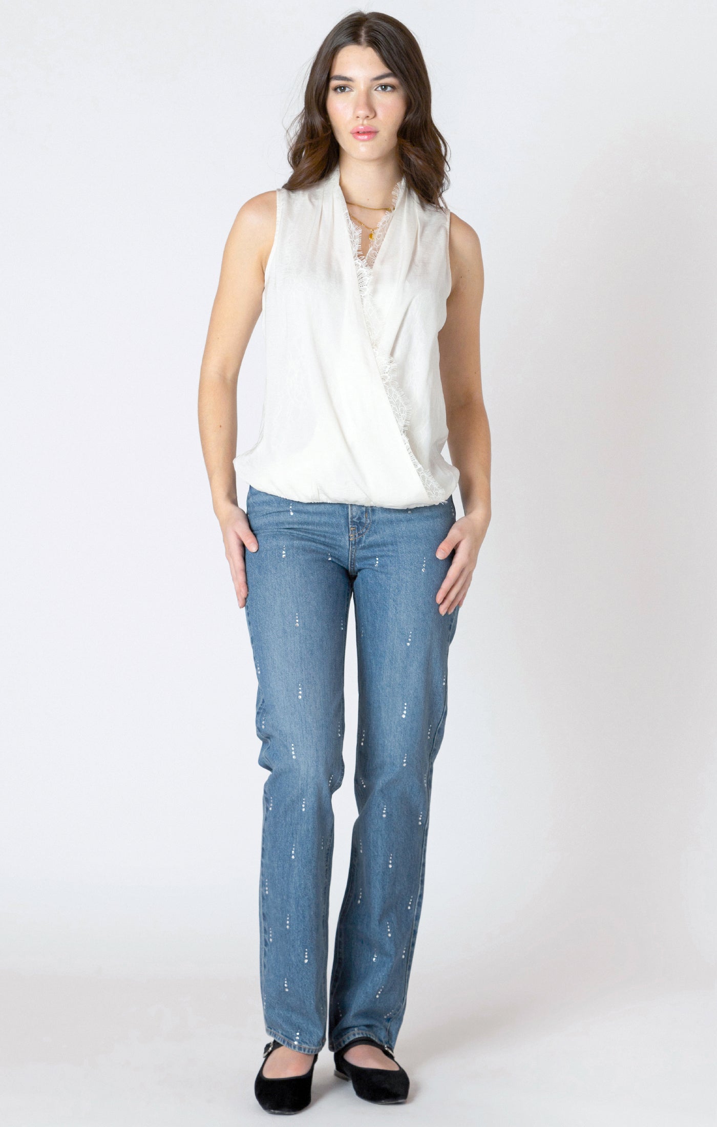 Lace Insert Wrap Blouse