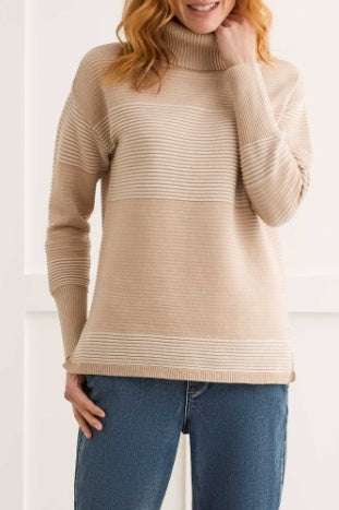 Turtleneck High Low Sweater With Side Slits