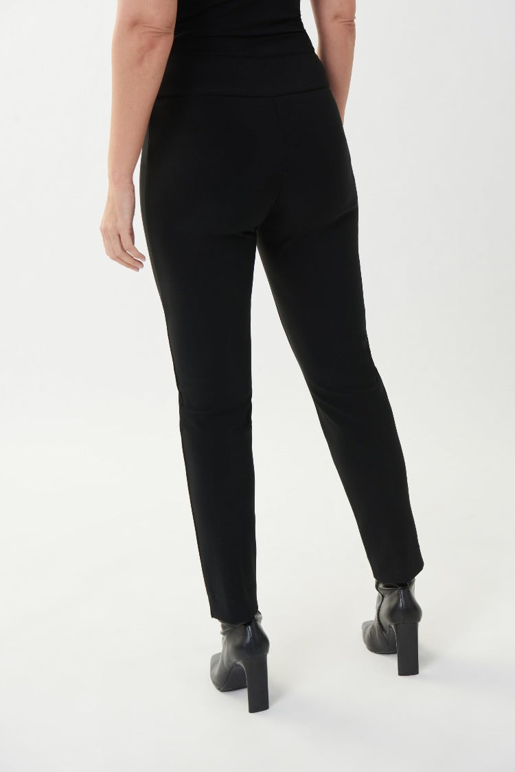 These classic pull on  Joseph Ribkoff Dress Pants are a staple for any professional woman. These pants come in a slim fit with stylish notches at the ankle to showcase your shoes and a signature Joseph Ribkoff metal hip tag. 