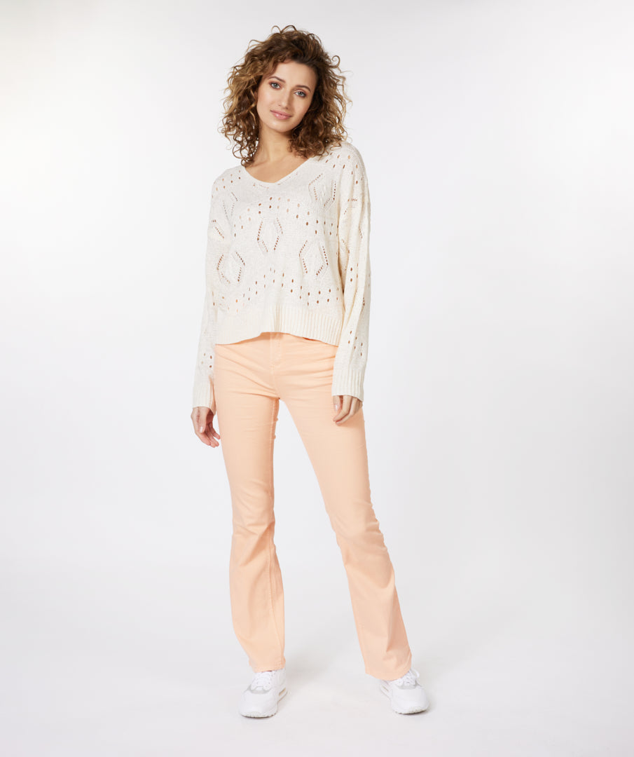 Esqualo V-Neck Sweater  The Esqualo V-Neck Sweater is a beautiful openwork pattern that is a great addition to your style choices. With it's long sleeves and v-neckline it is a piece that you can wear with a cute summer pant or a favourite jean.