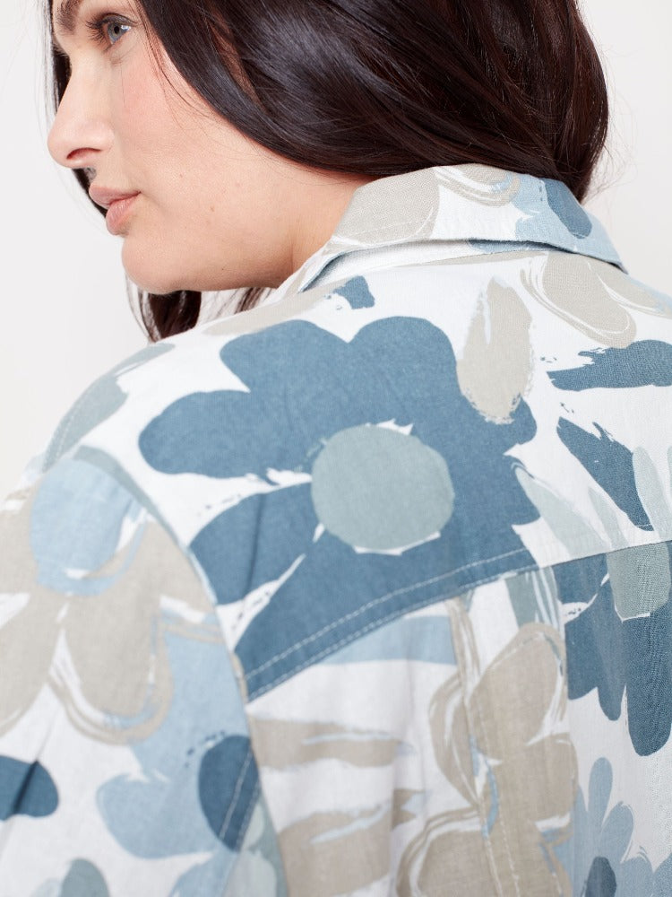 Curvy Printed Button Front Jacket